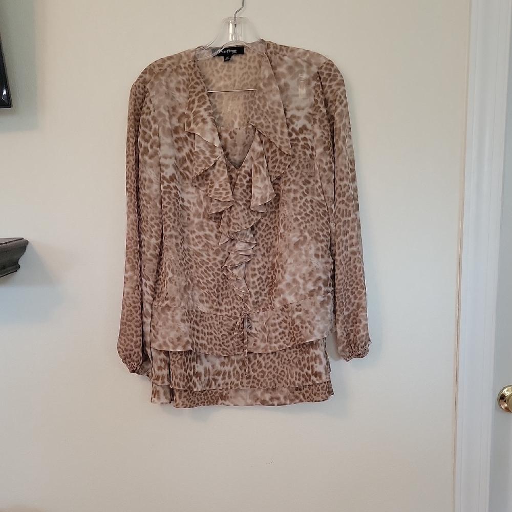 Animal Print Blouse and Skirt with Ruffle Detail
